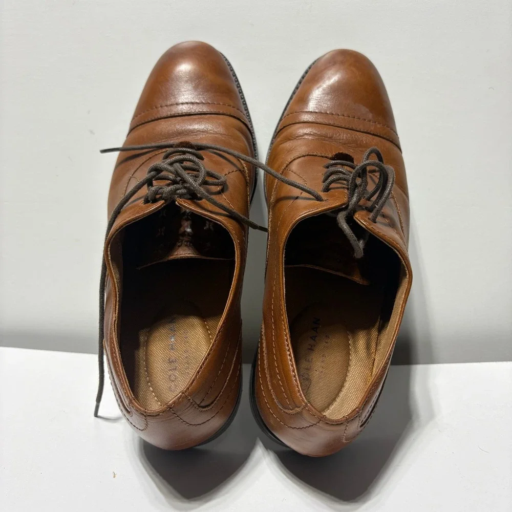 Cole Haan Grand.OS Cap Toe Oxford Mens 9.5 Brown Leather Dress Shoes Business